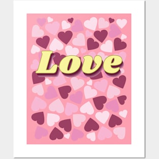 Love on top of pink heart pattern Posters and Art